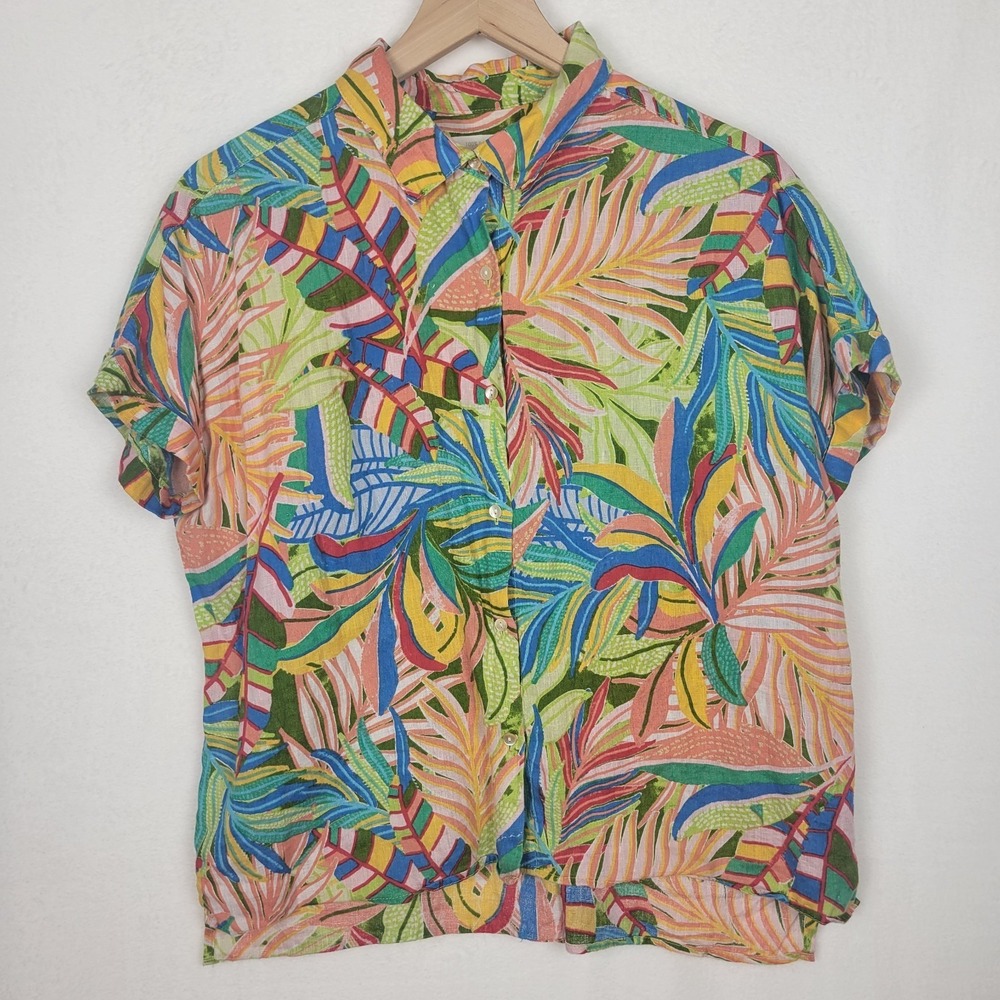 C&C California Linen Tropical Top Retro‎ Y2K Hawaiian Hibiscus Floral Shirt M